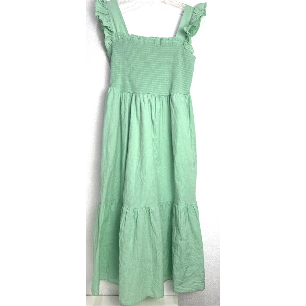 On 34th Light Green Smocked Ruffle Sleeve Midi Sun Dress Womens Size 0X 14/16